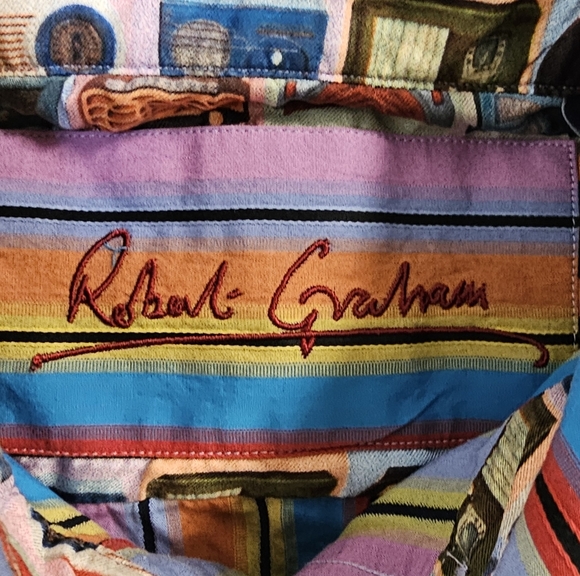 Robert Graham Men's Stripe & Vintage Radio French Cuff Cotton Shirt Large - Picture 6 of 11